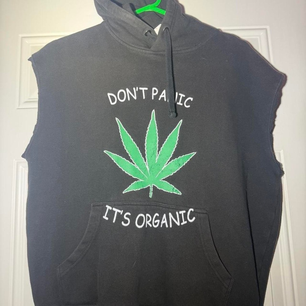 Don't Panic It's Organic Sleeveless hoodie Size Large - Picture 1 of 7